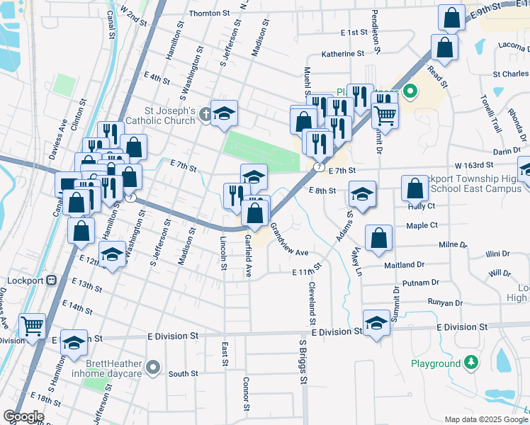 map of restaurants, bars, coffee shops, grocery stores, and more near 903 Grandview Avenue in Lockport