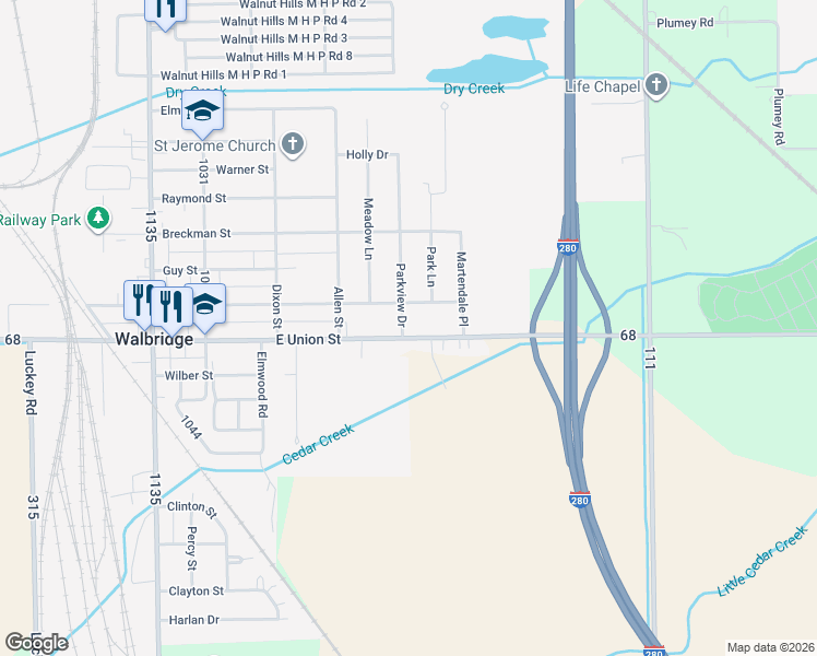 map of restaurants, bars, coffee shops, grocery stores, and more near 4505 East Union Street in Walbridge