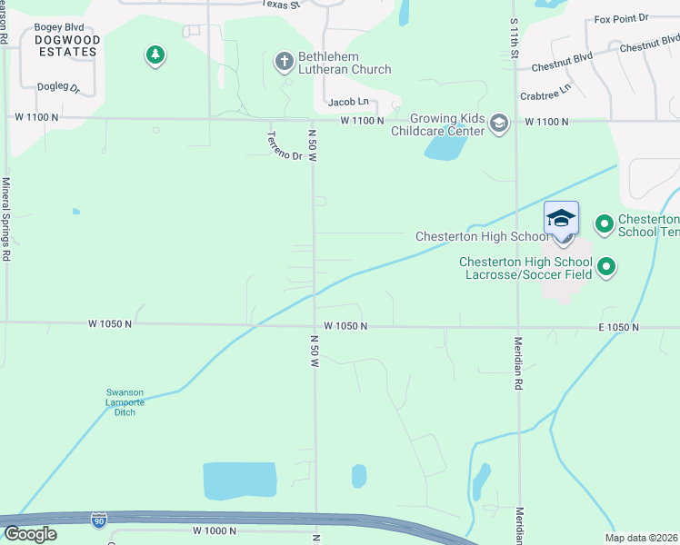 map of restaurants, bars, coffee shops, grocery stores, and more near 1059-1071 North 50 West in Chesterton