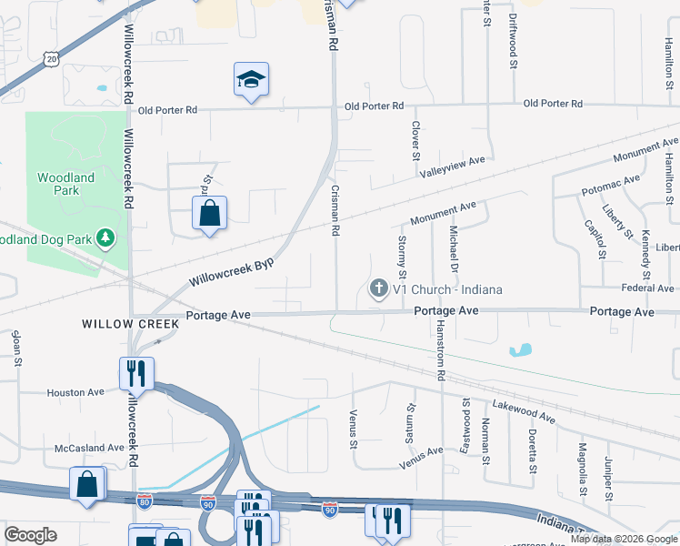 map of restaurants, bars, coffee shops, grocery stores, and more near 2189 Crisman Road in Portage