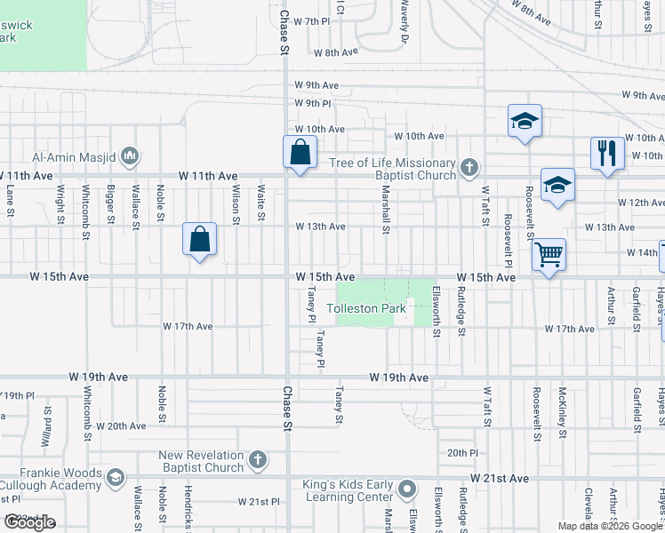 map of restaurants, bars, coffee shops, grocery stores, and more near 1334 Taney Street in Gary