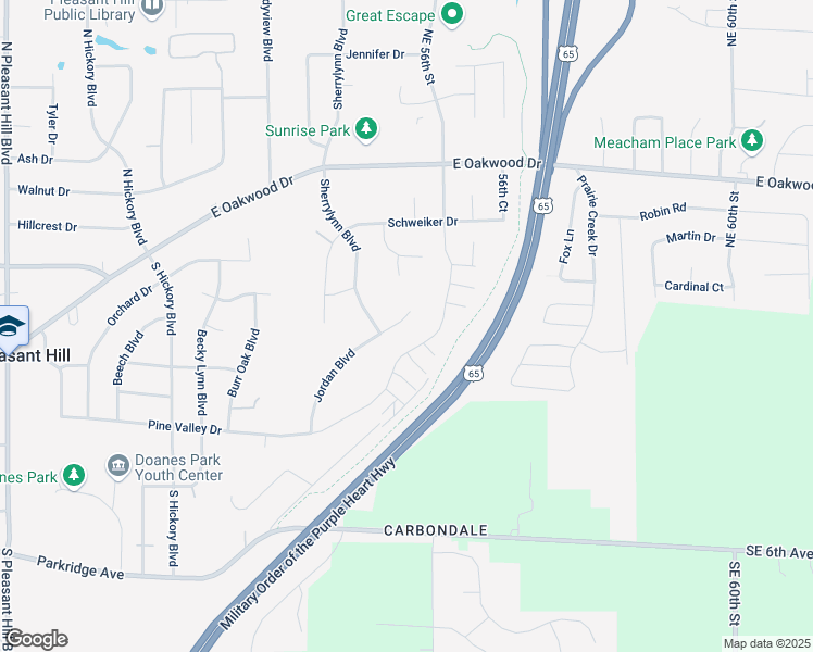 map of restaurants, bars, coffee shops, grocery stores, and more near 5435 Jordan Boulevard in Pleasant Hill