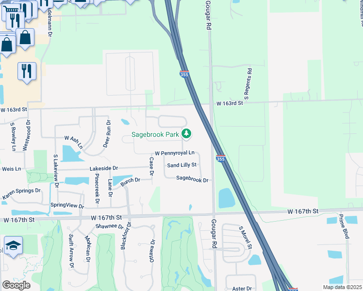 map of restaurants, bars, coffee shops, grocery stores, and more near 16024 West Coneflower Drive in Lockport