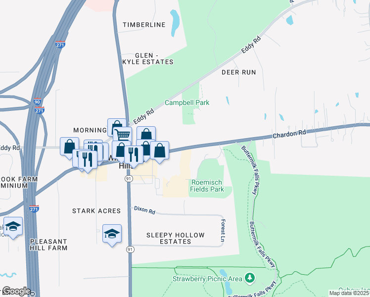 map of restaurants, bars, coffee shops, grocery stores, and more near 35205 Chardon Road in Willoughby Hills