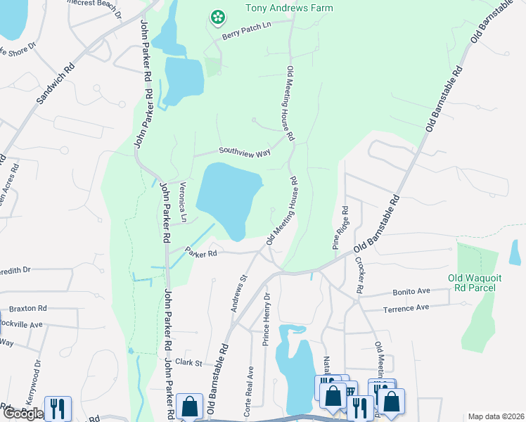 map of restaurants, bars, coffee shops, grocery stores, and more near 16 Flax Court in Falmouth