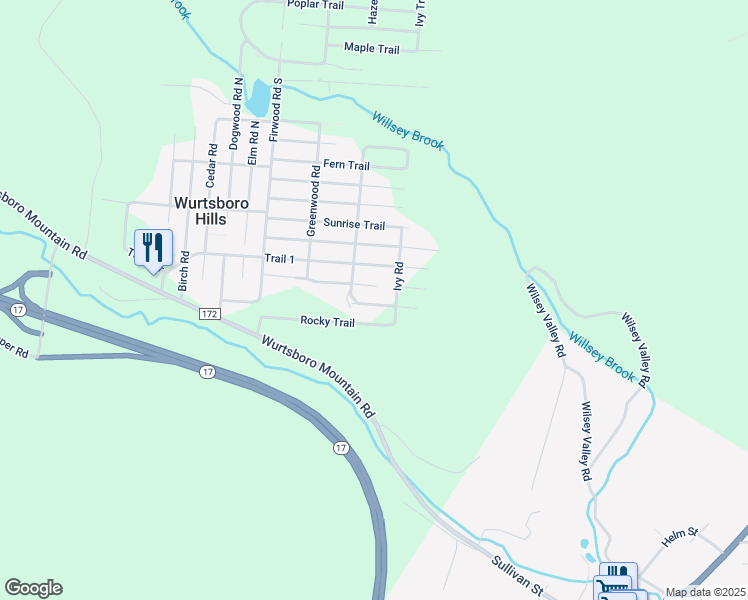 map of restaurants, bars, coffee shops, grocery stores, and more near 14 Hilltop Road in Wurtsboro