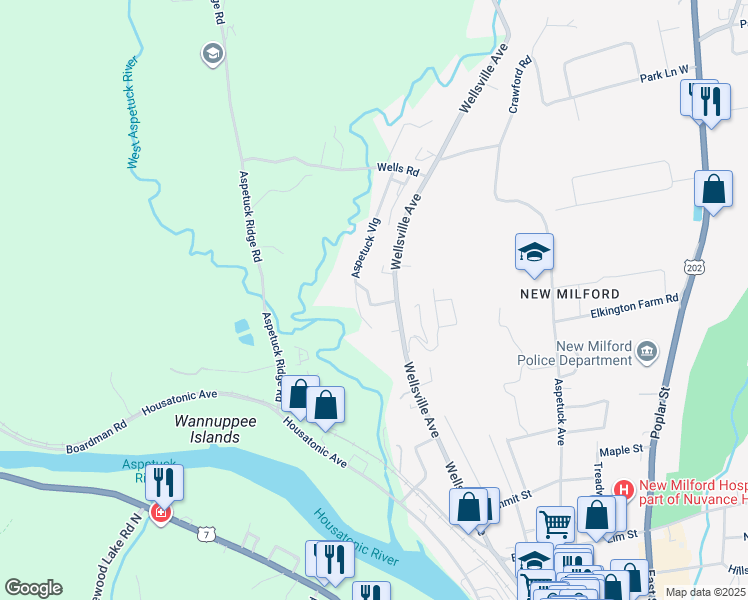 map of restaurants, bars, coffee shops, grocery stores, and more near 215 Wellsville Avenue in New Milford
