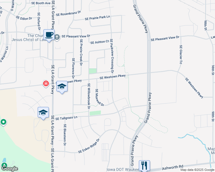 map of restaurants, bars, coffee shops, grocery stores, and more near 740 Southeast Westown Parkway in Waukee