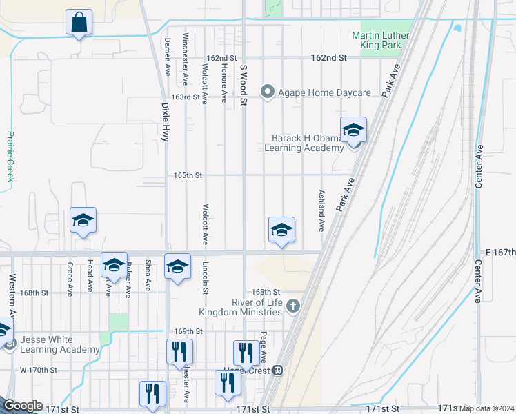 map of restaurants, bars, coffee shops, grocery stores, and more near 16534 Hermitage Avenue in Markham