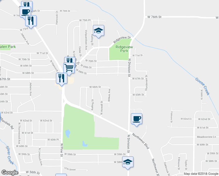 map of restaurants, bars, coffee shops, grocery stores, and more near 1800 West 66th Street in Davenport