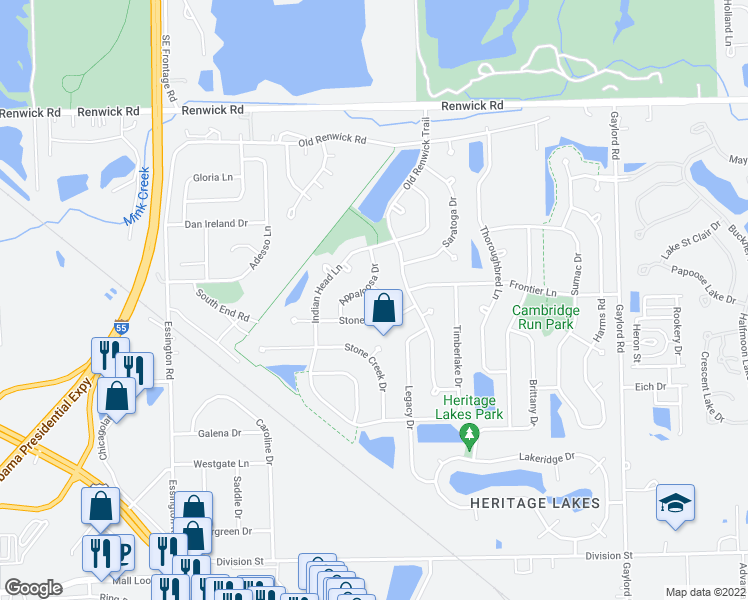map of restaurants, bars, coffee shops, grocery stores, and more near 3616 Tallgrass Court in Joliet