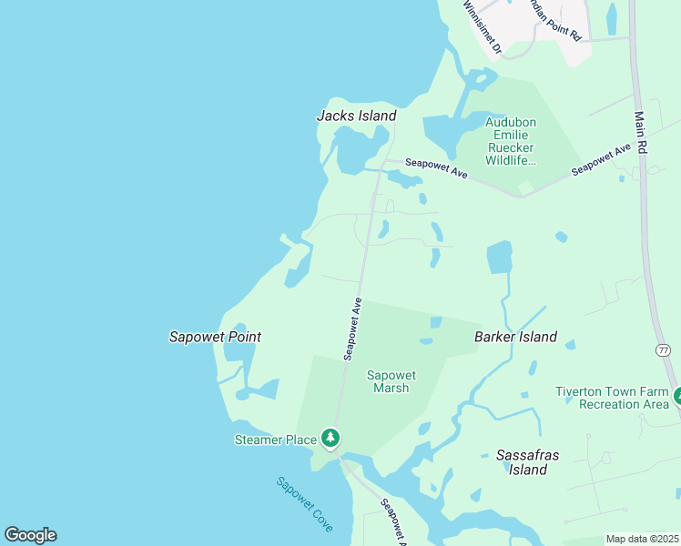 map of restaurants, bars, coffee shops, grocery stores, and more near 463 Seapowet Avenue in Tiverton