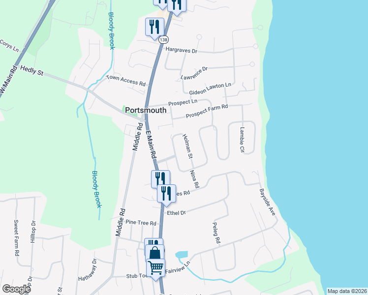 map of restaurants, bars, coffee shops, grocery stores, and more near 80 Holman Street in Portsmouth
