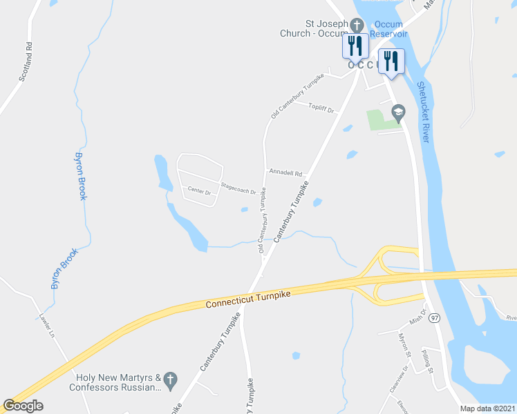 map of restaurants, bars, coffee shops, grocery stores, and more near 245 Old Canterbury Turnpike in Norwich