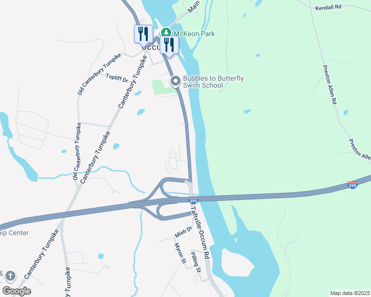 map of restaurants, bars, coffee shops, grocery stores, and more near 117 Taftville-Occum Road in Norwich