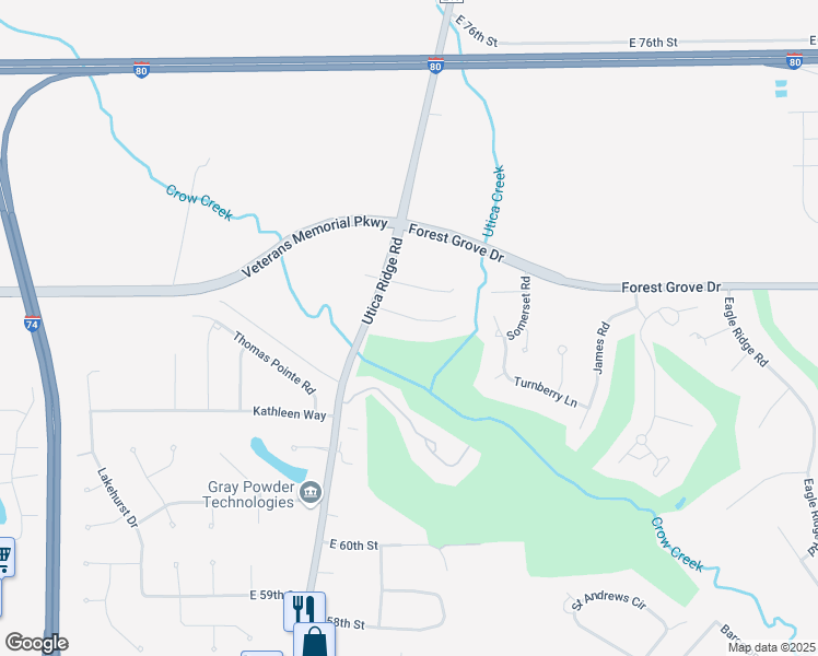 map of restaurants, bars, coffee shops, grocery stores, and more near 4807 Torrey Pines Court in Davenport