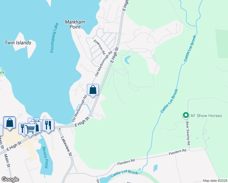 map of restaurants, bars, coffee shops, grocery stores, and more near 302 Lake Vista Drive in East Hampton