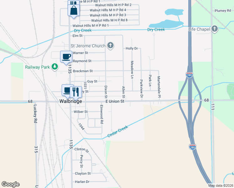 map of restaurants, bars, coffee shops, grocery stores, and more near 314 East Perry Street in Walbridge