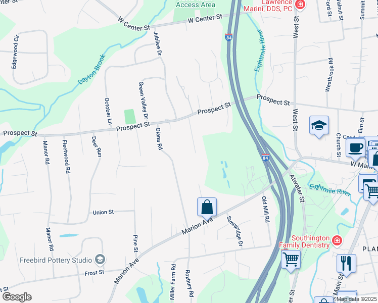 map of restaurants, bars, coffee shops, grocery stores, and more near 70 Great Pine Path in Southington