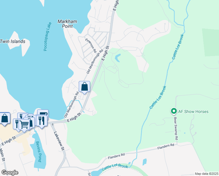 map of restaurants, bars, coffee shops, grocery stores, and more near 301 Lake Vista Drive in East Hampton