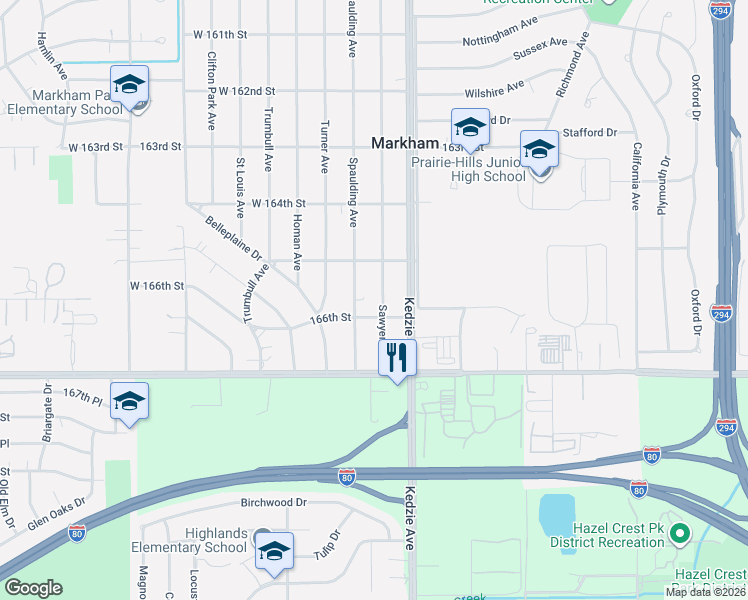 map of restaurants, bars, coffee shops, grocery stores, and more near 16530 Sawyer Avenue in Markham