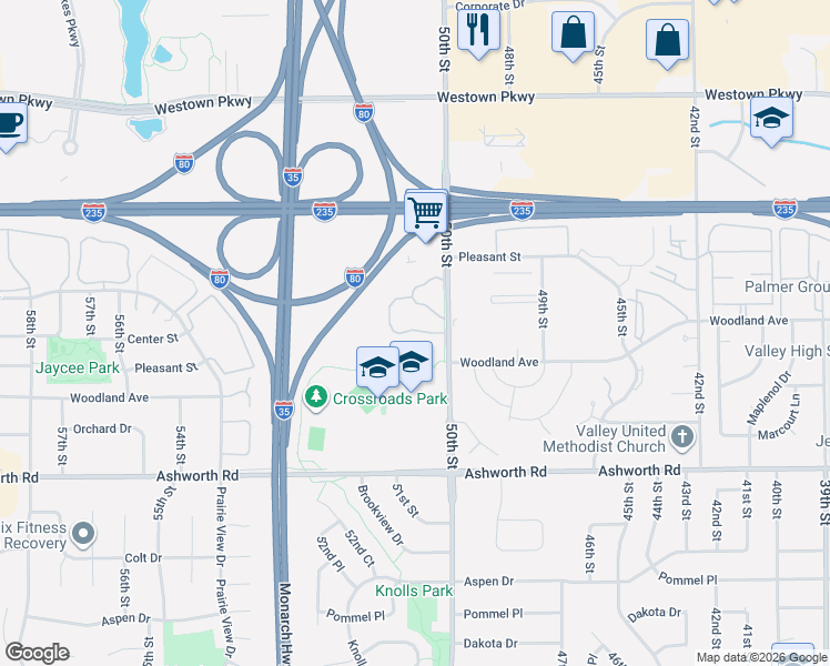map of restaurants, bars, coffee shops, grocery stores, and more near 245 South Marigold Avenue in West Des Moines