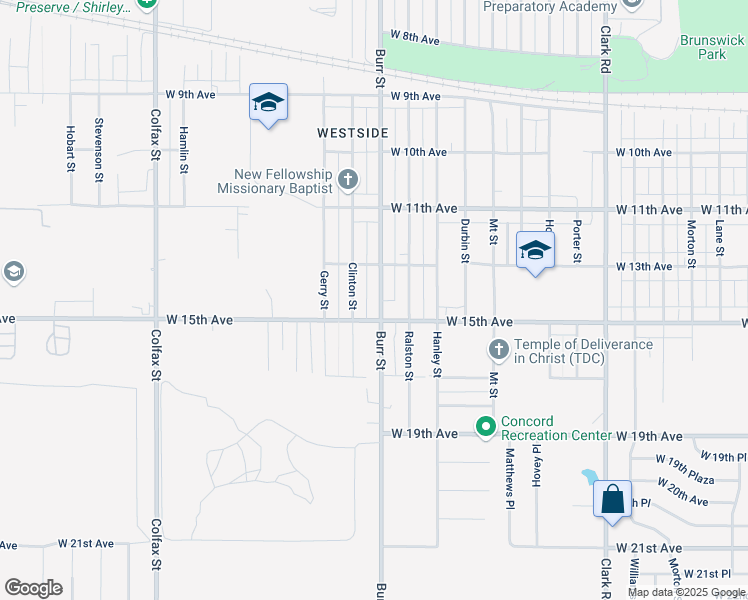 map of restaurants, bars, coffee shops, grocery stores, and more near 1360 Burr Street in Gary