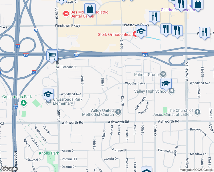 map of restaurants, bars, coffee shops, grocery stores, and more near 4403 Woodland Avenue in West Des Moines