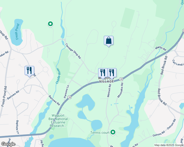 map of restaurants, bars, coffee shops, grocery stores, and more near 69 Carriage Shop Road in Falmouth