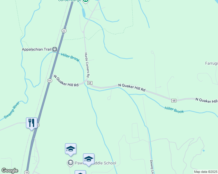 map of restaurants, bars, coffee shops, grocery stores, and more near 97 North Quaker Hill Road in Pawling