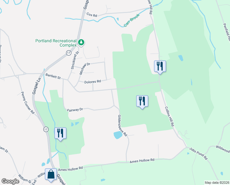 map of restaurants, bars, coffee shops, grocery stores, and more near 115 Gildersleeve Road in Portland