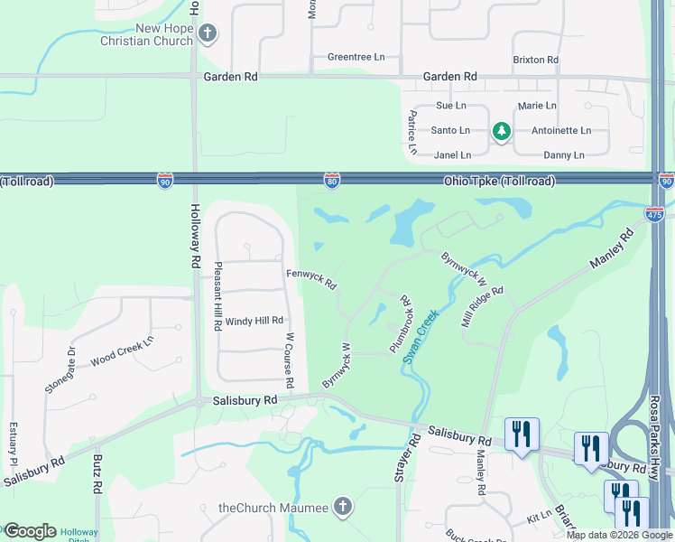 map of restaurants, bars, coffee shops, grocery stores, and more near 6818 Fenwyck Road in Maumee