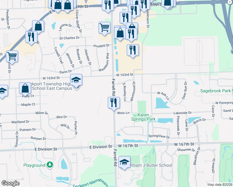 map of restaurants, bars, coffee shops, grocery stores, and more near 806 Farrell Road in Lockport
