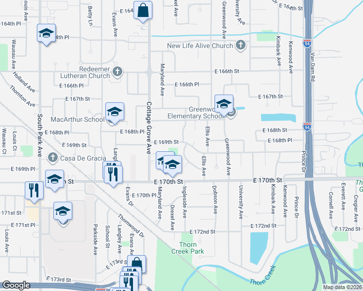 map of restaurants, bars, coffee shops, grocery stores, and more near 862 East 169th Street in South Holland