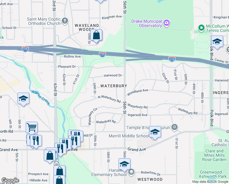 map of restaurants, bars, coffee shops, grocery stores, and more near 671 57th Street in Des Moines