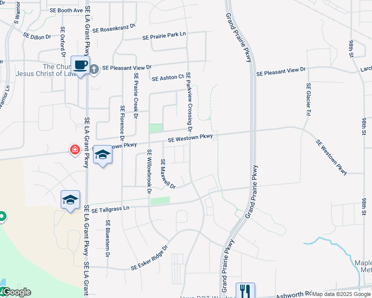 map of restaurants, bars, coffee shops, grocery stores, and more near 740 Southeast Westown Parkway in Waukee