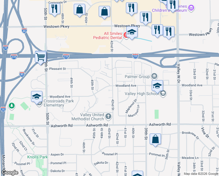 map of restaurants, bars, coffee shops, grocery stores, and more near 1138 42nd Street in West Des Moines