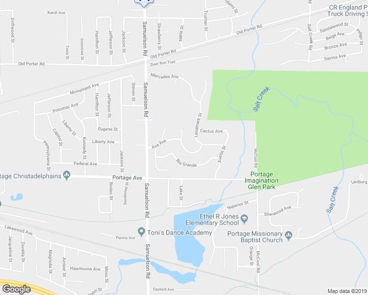map of restaurants, bars, coffee shops, grocery stores, and more near Ava Avenue in Portage
