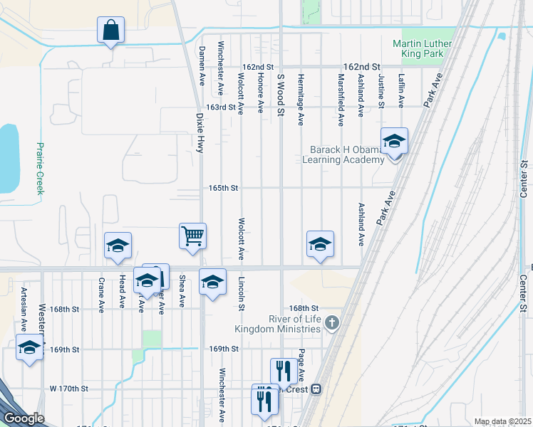map of restaurants, bars, coffee shops, grocery stores, and more near 16543 Honore Avenue in Markham