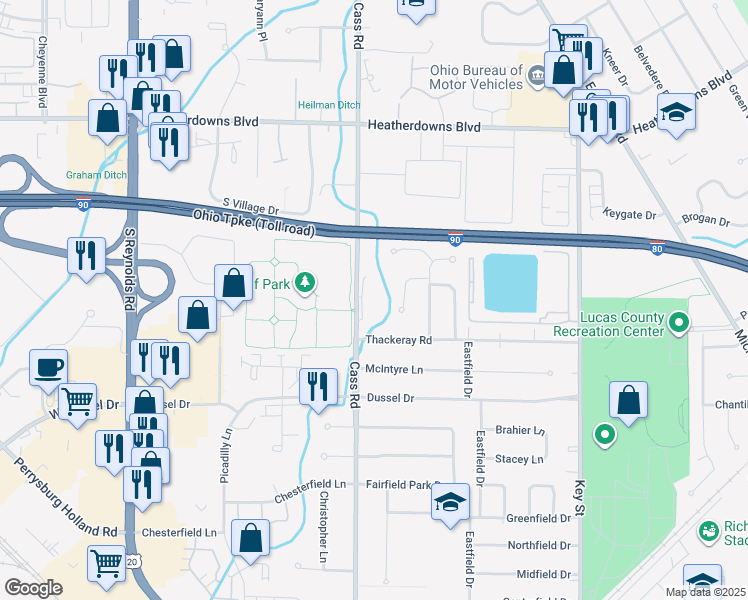 map of restaurants, bars, coffee shops, grocery stores, and more near 2232 Cass Road in Maumee