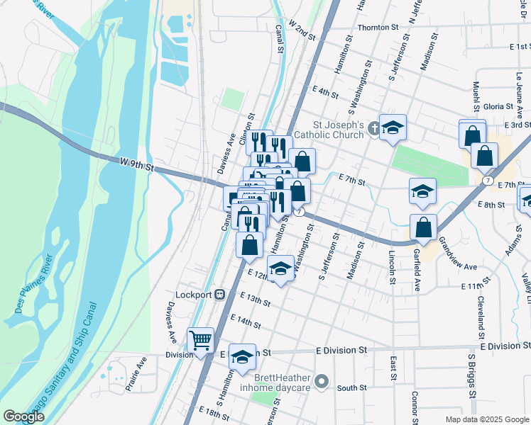 map of restaurants, bars, coffee shops, grocery stores, and more near in Lockport