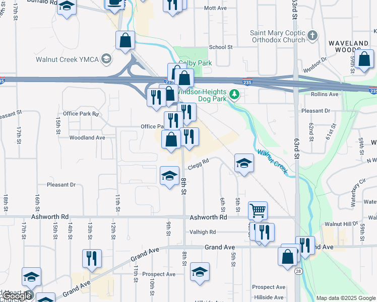 map of restaurants, bars, coffee shops, grocery stores, and more near 1249 8th Street in West Des Moines