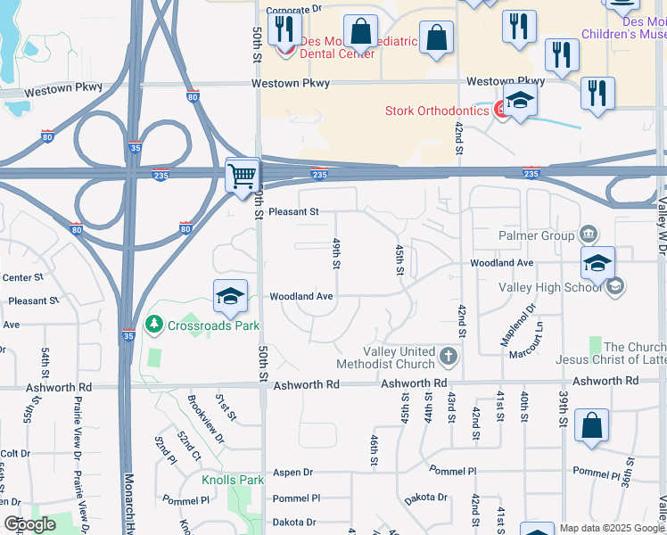 map of restaurants, bars, coffee shops, grocery stores, and more near 1168 49th Street in West Des Moines
