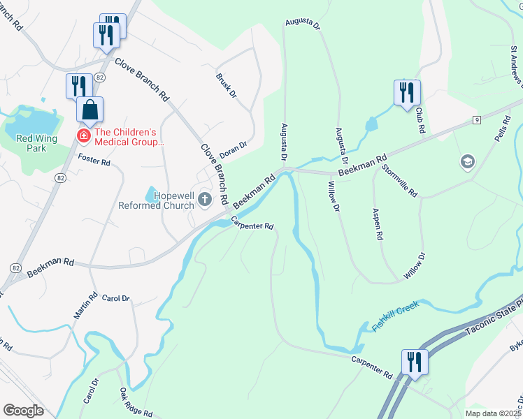 map of restaurants, bars, coffee shops, grocery stores, and more near 171 Beekman Road in Hopewell Junction