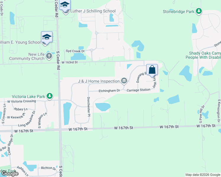 map of restaurants, bars, coffee shops, grocery stores, and more near 14460 Etchingham Drive in Lockport
