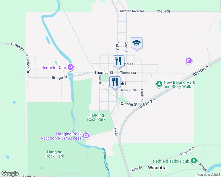 map of restaurants, bars, coffee shops, grocery stores, and more near 702 2nd Street in Redfield