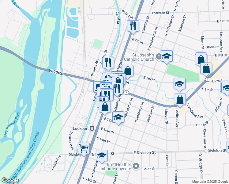 map of restaurants, bars, coffee shops, grocery stores, and more near in Lockport