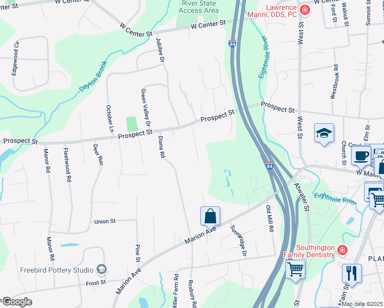 map of restaurants, bars, coffee shops, grocery stores, and more near 70 Great Pine Path in Southington