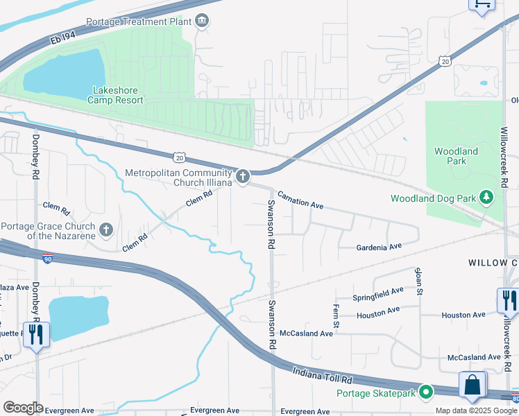 map of restaurants, bars, coffee shops, grocery stores, and more near 5625 Fitz Avenue in Portage