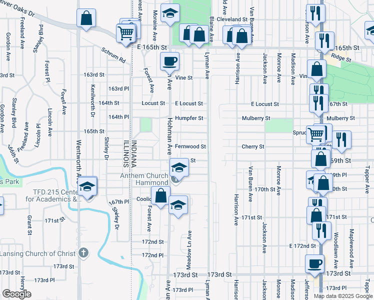 map of restaurants, bars, coffee shops, grocery stores, and more near 232-234 Fernwood Street in Hammond